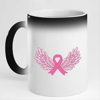 Pink Ribbon Wings Breast Cancer Awareness 11oz Black Color Changing Mug