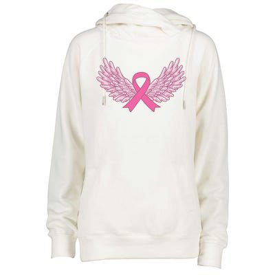 Pink Ribbon Wings Breast Cancer Awareness Womens Funnel Neck Pullover Hood