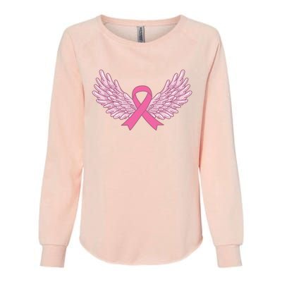 Pink Ribbon Wings Breast Cancer Awareness Womens California Wash Sweatshirt