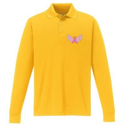 Pink Ribbon Wings Breast Cancer Awareness Performance Long Sleeve Polo