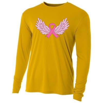 Pink Ribbon Wings Breast Cancer Awareness Cooling Performance Long Sleeve Crew