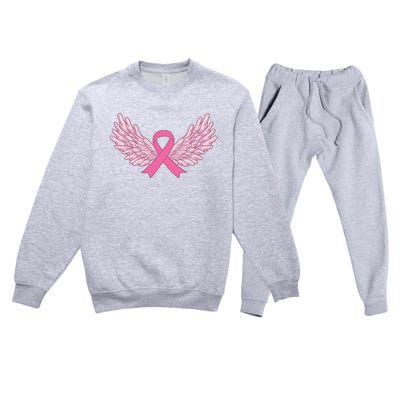 Pink Ribbon Wings Breast Cancer Awareness Premium Crewneck Sweatsuit Set