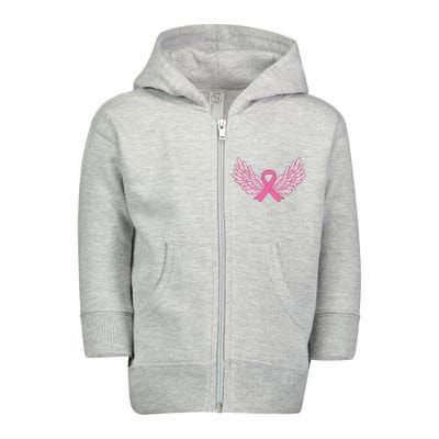 Pink Ribbon Wings Breast Cancer Awareness Toddler Zip Fleece Hoodie