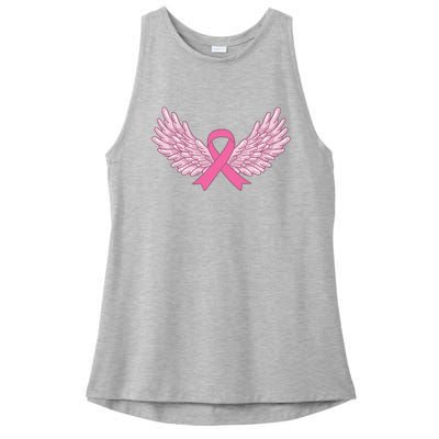 Pink Ribbon Wings Breast Cancer Awareness Ladies PosiCharge Tri-Blend Wicking Tank