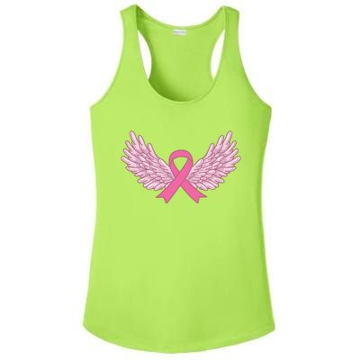 Pink Ribbon Wings Breast Cancer Awareness Ladies PosiCharge Competitor Racerback Tank