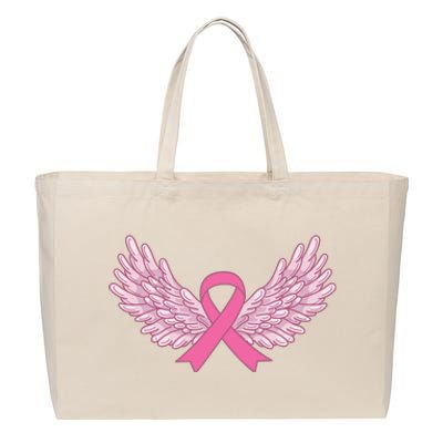 Pink Ribbon Wings Breast Cancer Awareness Cotton Canvas Jumbo Tote