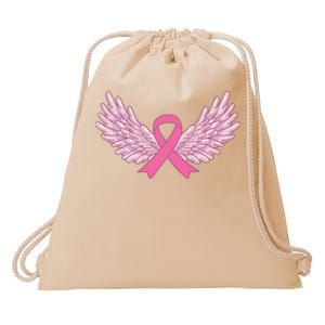 Pink Ribbon Wings Breast Cancer Awareness Drawstring Bag