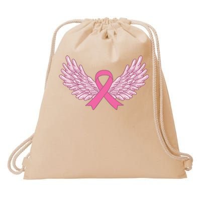 Pink Ribbon Wings Breast Cancer Awareness Drawstring Bag