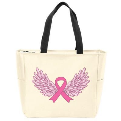 Pink Ribbon Wings Breast Cancer Awareness Zip Tote Bag