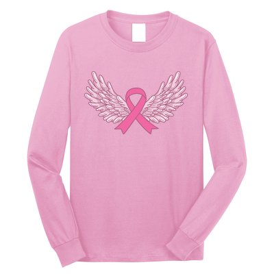 Pink Ribbon Wings Breast Cancer Awareness Long Sleeve Shirt