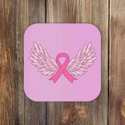 Pink Ribbon Wings Breast Cancer Awareness Coaster