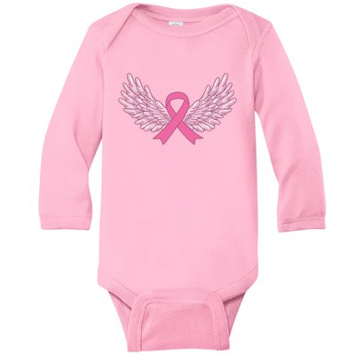 Pink Ribbon Wings Breast Cancer Awareness Baby Long Sleeve Bodysuit