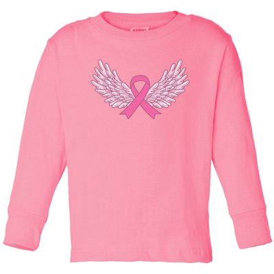 Pink Ribbon Wings Breast Cancer Awareness Toddler Long Sleeve Shirt