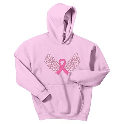 Pink Ribbon Wings Breast Cancer Awareness Kids Hoodie