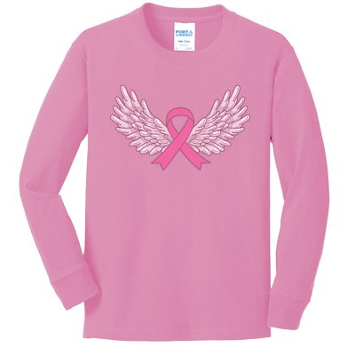 Pink Ribbon Wings Breast Cancer Awareness Kids Long Sleeve Shirt