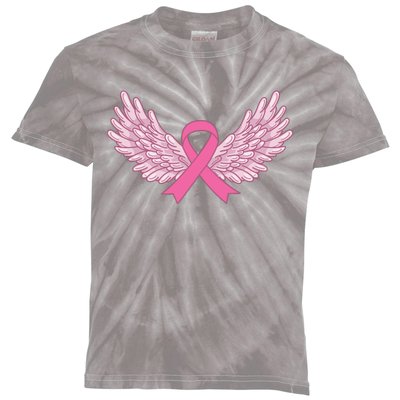 Pink Ribbon Wings Breast Cancer Awareness Kids Tie-Dye T-Shirt