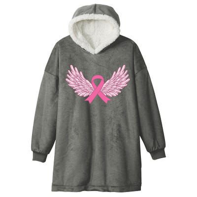 Pink Ribbon Wings Breast Cancer Awareness Hooded Wearable Blanket