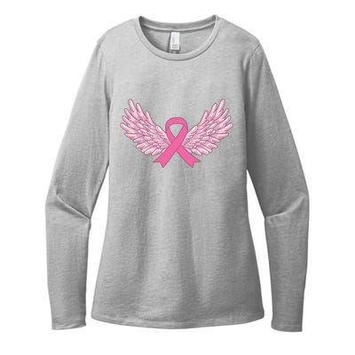 Pink Ribbon Wings Breast Cancer Awareness Womens CVC Long Sleeve Shirt