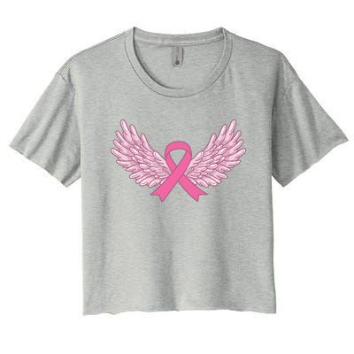 Pink Ribbon Wings Breast Cancer Awareness Women's Crop Top Tee