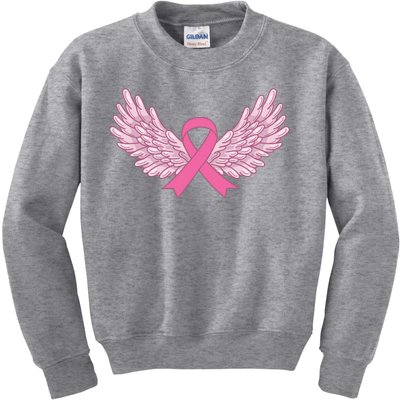 Pink Ribbon Wings Breast Cancer Awareness Kids Sweatshirt