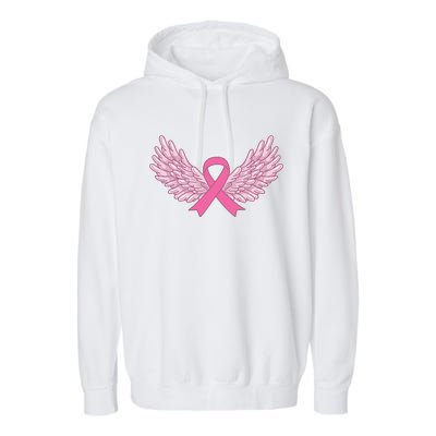 Pink Ribbon Wings Breast Cancer Awareness Garment-Dyed Fleece Hoodie