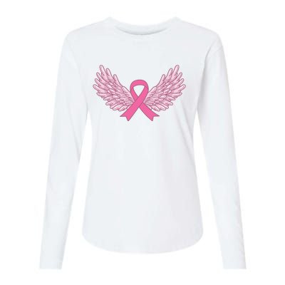 Pink Ribbon Wings Breast Cancer Awareness Womens Cotton Relaxed Long Sleeve T-Shirt