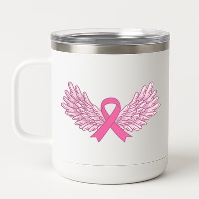 Pink Ribbon Wings Breast Cancer Awareness 12 oz Stainless Steel Tumbler Cup