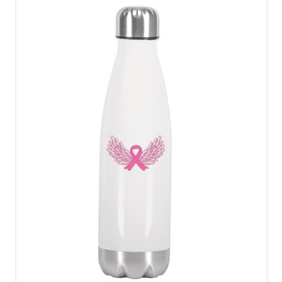 Pink Ribbon Wings Breast Cancer Awareness Stainless Steel Insulated Water Bottle