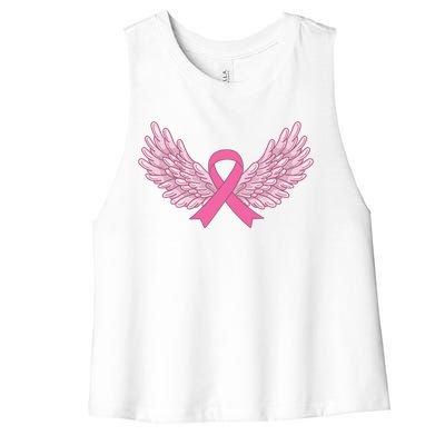 Pink Ribbon Wings Breast Cancer Awareness Women's Racerback Cropped Tank