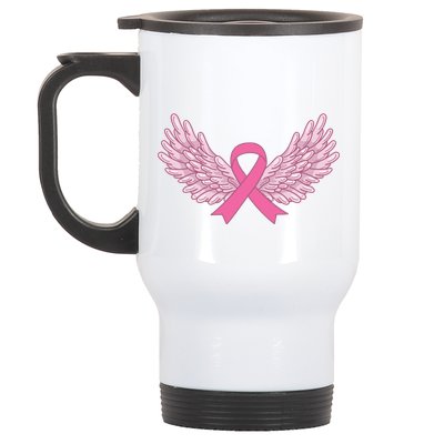 Pink Ribbon Wings Breast Cancer Awareness Stainless Steel Travel Mug