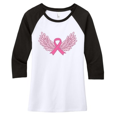 Pink Ribbon Wings Breast Cancer Awareness Women's Tri-Blend 3/4-Sleeve Raglan Shirt