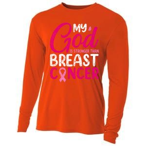 Pink Ribbon Warrior My God Is Stronger Than Breast Cancer Great Gift Cooling Performance Long Sleeve Crew