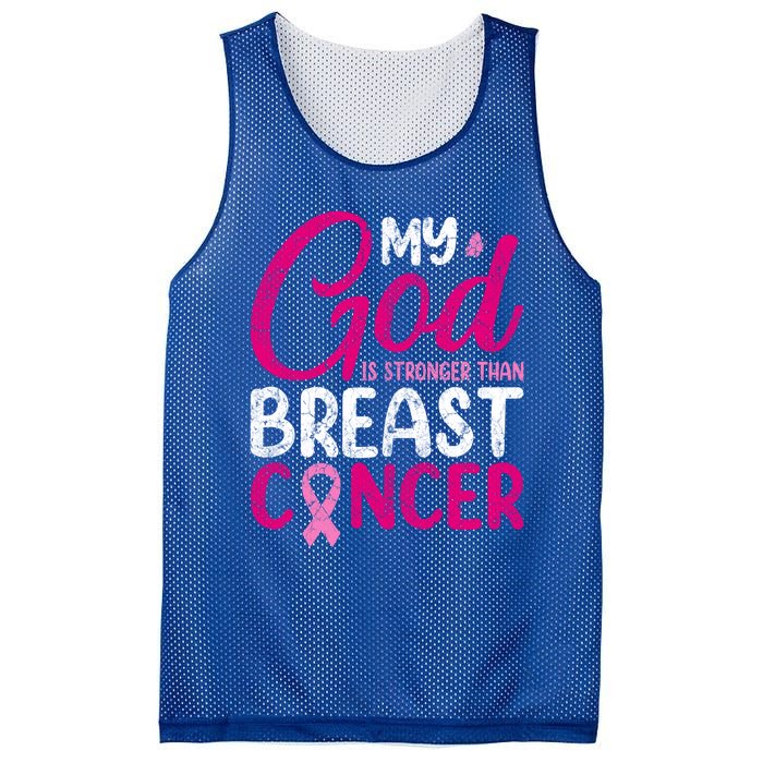 Pink Ribbon Warrior My God Is Stronger Than Breast Cancer Great Gift Mesh Reversible Basketball Jersey Tank