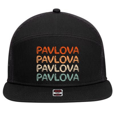 PAVLOVA Retro word art of favorite comfort foods dessert 7 Panel Mesh Trucker Snapback Hat