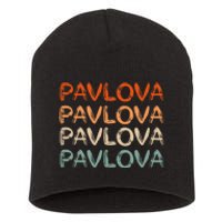 PAVLOVA Retro word art of favorite comfort foods dessert Short Acrylic Beanie