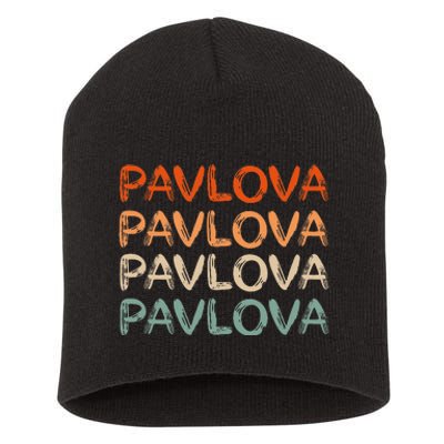 PAVLOVA Retro word art of favorite comfort foods dessert Short Acrylic Beanie