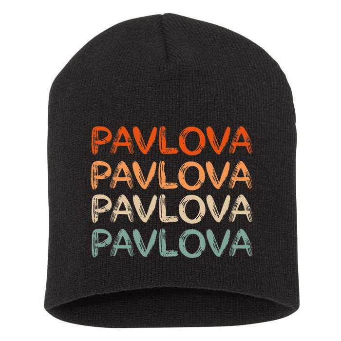 PAVLOVA Retro word art of favorite comfort foods dessert Short Acrylic Beanie