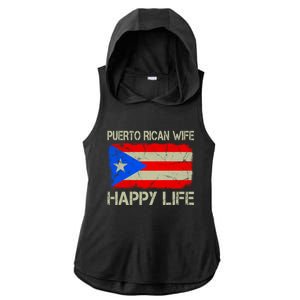 Puerto Rican Wife Happy Life Puerto Rico Flag Funny Husband Gift Ladies PosiCharge Tri-Blend Wicking Draft Hoodie Tank