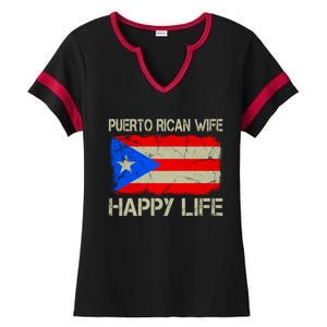 Puerto Rican Wife Happy Life Puerto Rico Flag Funny Husband Gift Ladies Halftime Notch Neck Tee