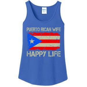 Puerto Rican Wife Happy Life Puerto Rico Flag Funny Husband Gift Ladies Essential Tank