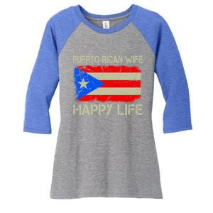 Puerto Rican Wife Happy Life Puerto Rico Flag Funny Husband Gift Women's Tri-Blend 3/4-Sleeve Raglan Shirt