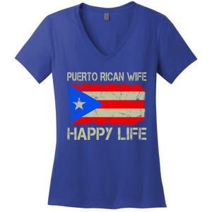 Puerto Rican Wife Happy Life Puerto Rico Flag Funny Husband Gift Women's V-Neck T-Shirt