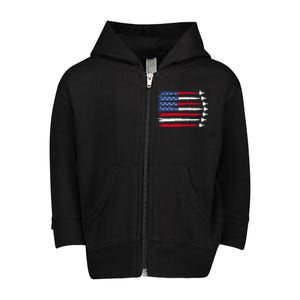 Patriotic Red White Blue Usa Flag Fighter Jets 4th Of July Toddler Zip Fleece Hoodie