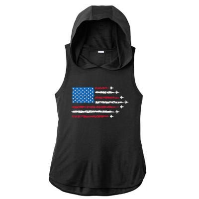 Patriotic Red White Blue Usa Flag Fighter Jets 4th Of July Ladies PosiCharge Tri-Blend Wicking Draft Hoodie Tank