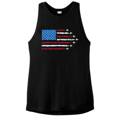 Patriotic Red White Blue Usa Flag Fighter Jets 4th Of July Ladies PosiCharge Tri-Blend Wicking Tank