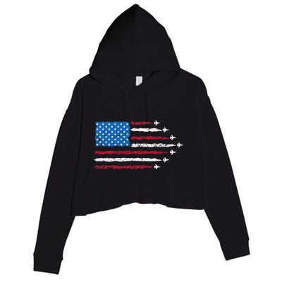 Patriotic Red White Blue Usa Flag Fighter Jets 4th Of July Crop Fleece Hoodie