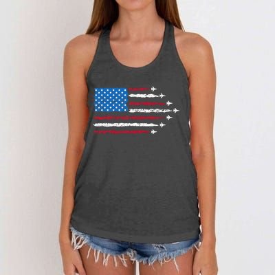 Patriotic Red White Blue Usa Flag Fighter Jets 4th Of July Women's Knotted Racerback Tank