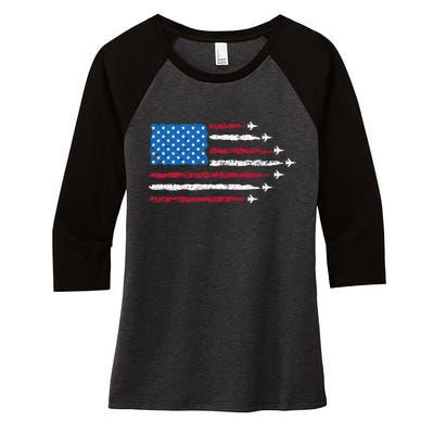 Patriotic Red White Blue Usa Flag Fighter Jets 4th Of July Women's Tri-Blend 3/4-Sleeve Raglan Shirt