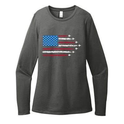 Patriotic Red White Blue Usa Flag Fighter Jets 4th Of July Womens CVC Long Sleeve Shirt