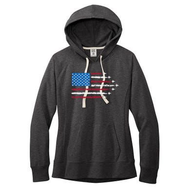 Patriotic Red White Blue Usa Flag Fighter Jets 4th Of July Women's Fleece Hoodie